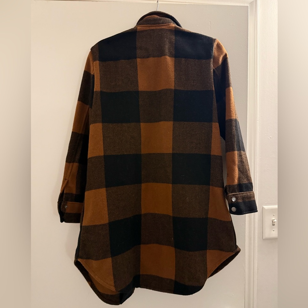BB Dakota Steve Madden Black Cognac Tan Brown Utility Jacket Shacket Small S - Picture 7 of 7